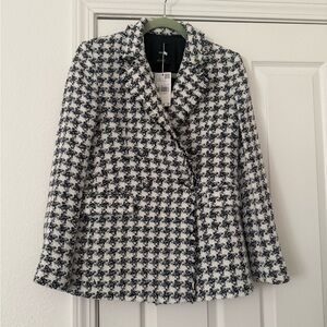 Black & White Houndstooth Double-Breasted Blazer